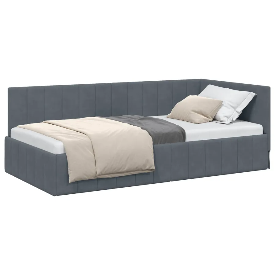 Cadre de lit d'angle Gris foncé 100 cm x 200 cm Velours - 2