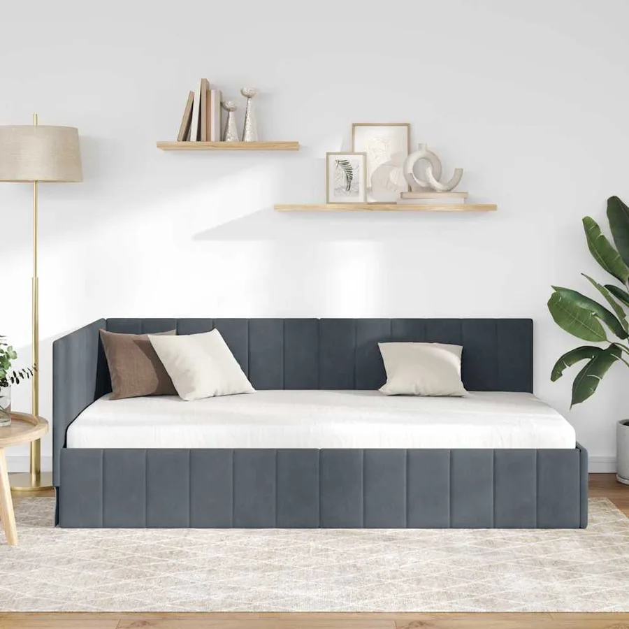 Cadre de lit d'angle Gris foncé 100 cm x 200 cm Velours - 3