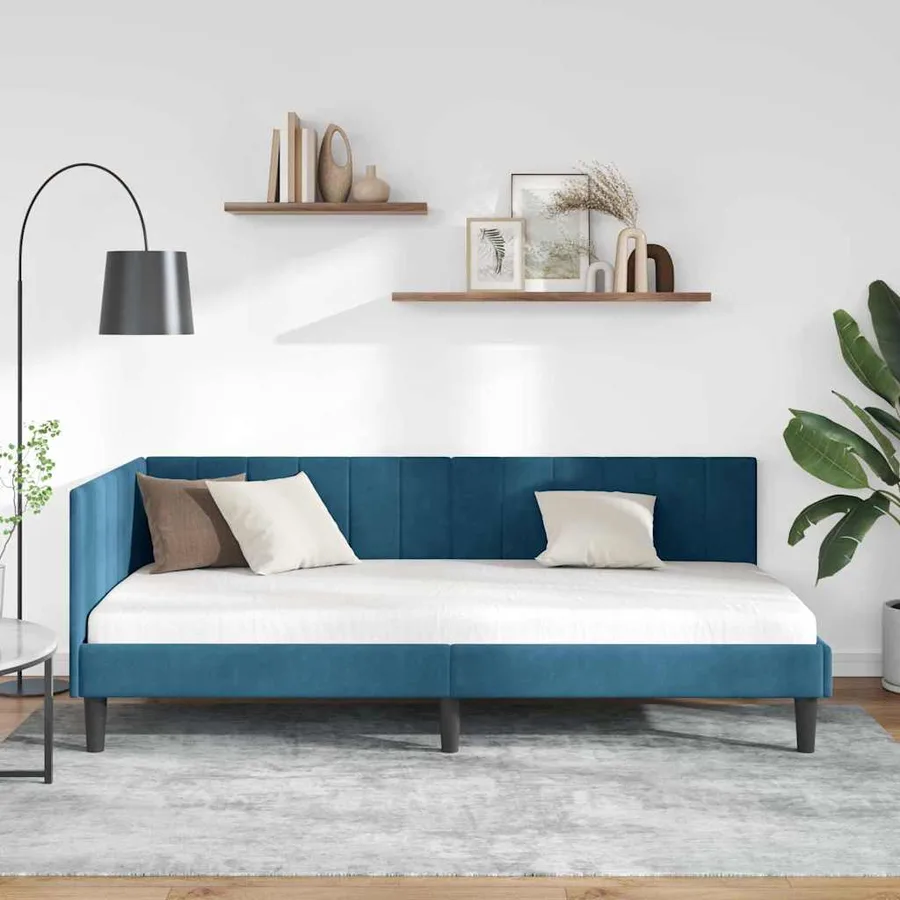 Cadre de lit d'angle Bleu 90 cm x 200 cm Velours - 3