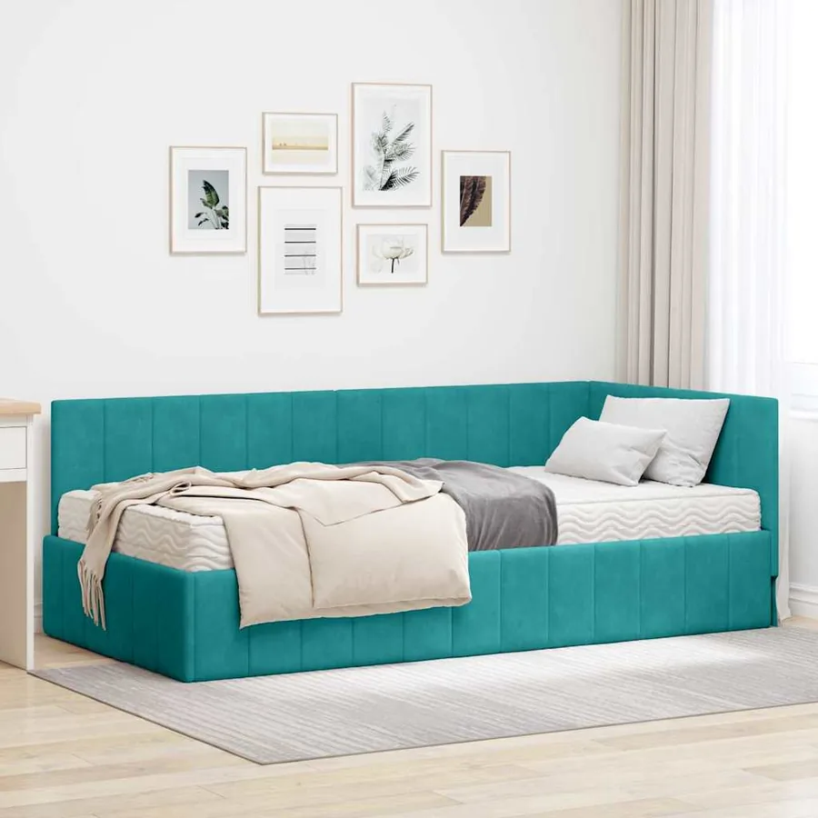 Cadre de lit d'angle avec matelas 2 pcs Turquoise Velours