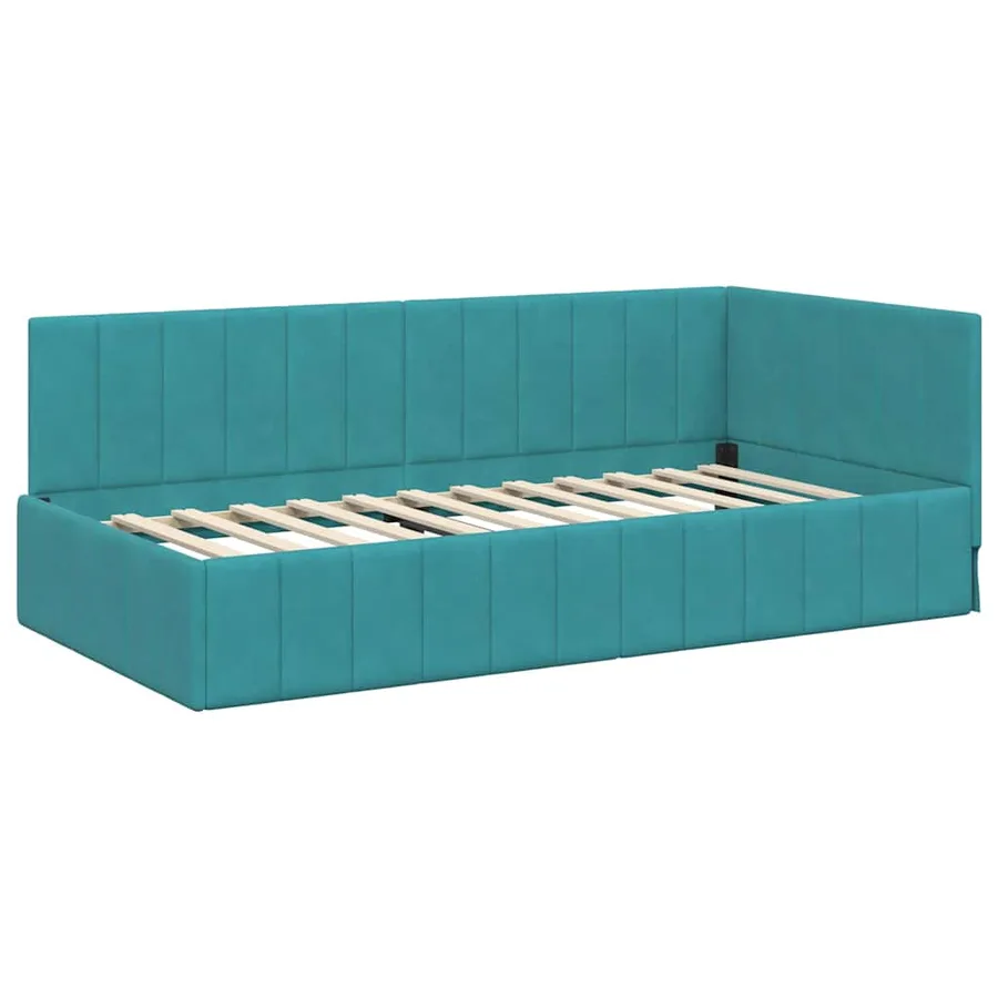 Cadre de lit d'angle avec matelas 2 pcs Turquoise Velours - 6