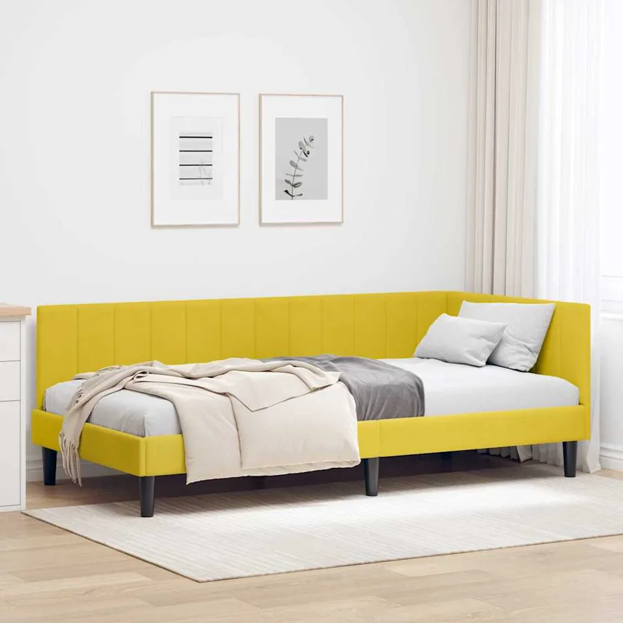 Cadre de lit d'angle Jaune 100 cm x 200 cm Velours