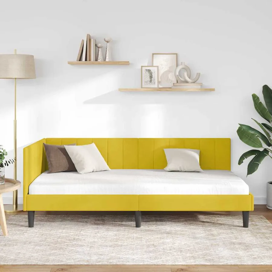 Cadre de lit d'angle Jaune 100 cm x 200 cm Velours - 3