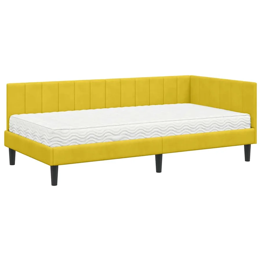 Cadre de lit d'angle avec matelas 2 pcs Jaune Velours - 4