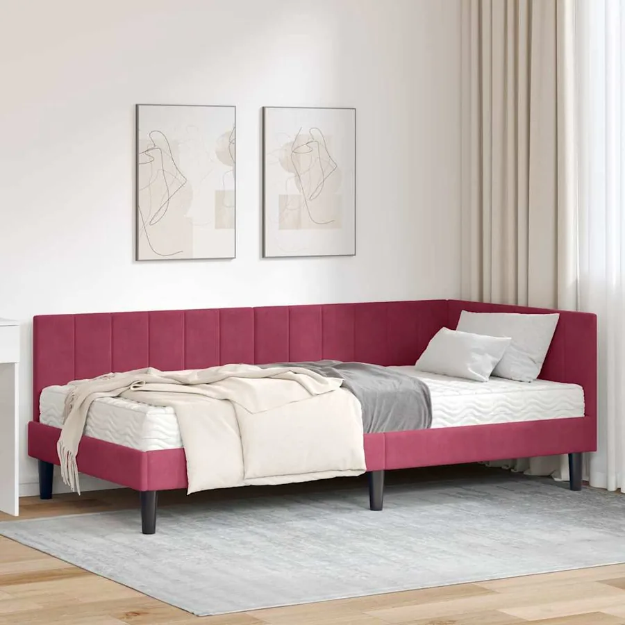 Cadre de lit d'angle avec matelas 2 pcs Vert Velours