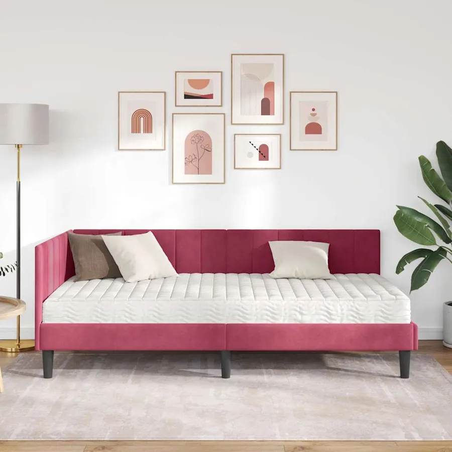 Cadre de lit d'angle avec matelas 2 pcs Vert Velours - 3