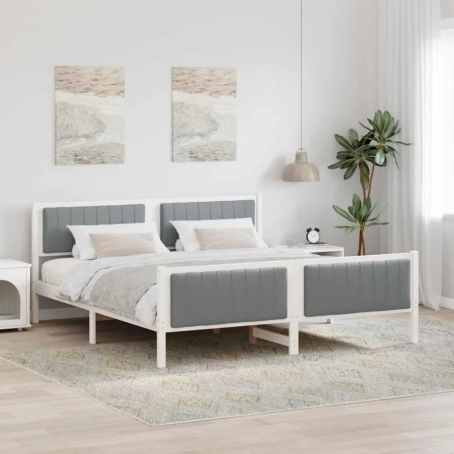 Cadre de lit avec tête de lit Blanc et gris clair 180 x 200 cm