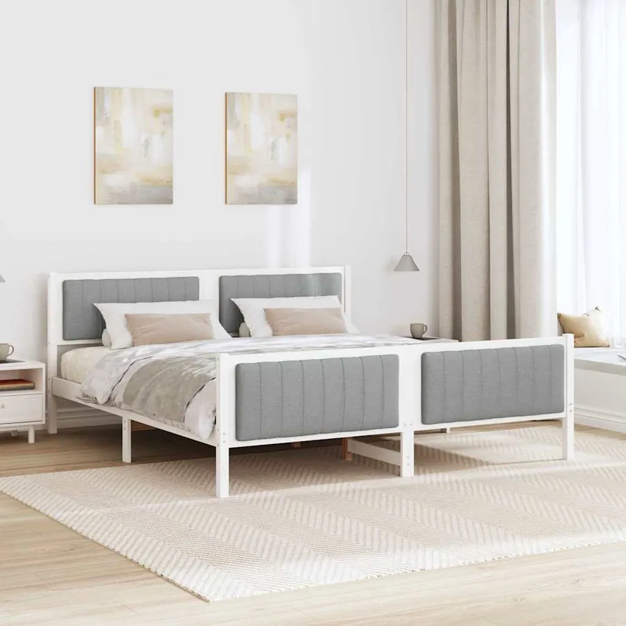 Cadre de lit avec tête de lit Blanc et gris clair 180 x 200 cm - 4