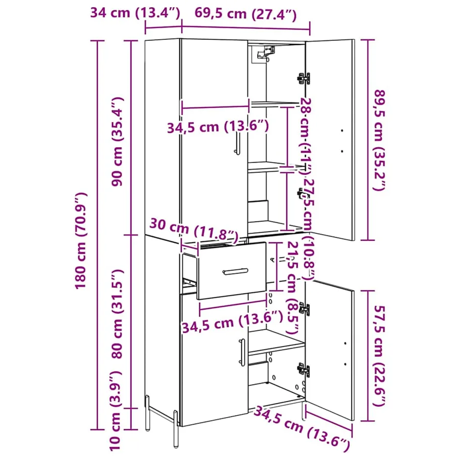Haut Armoire Chêne artisanal 69,5 x 34 x 180 cm - 15