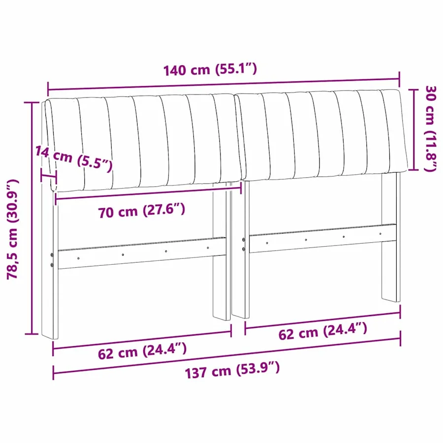 Tête de lit capitonnée Noir 140 cm Pin massif - 11