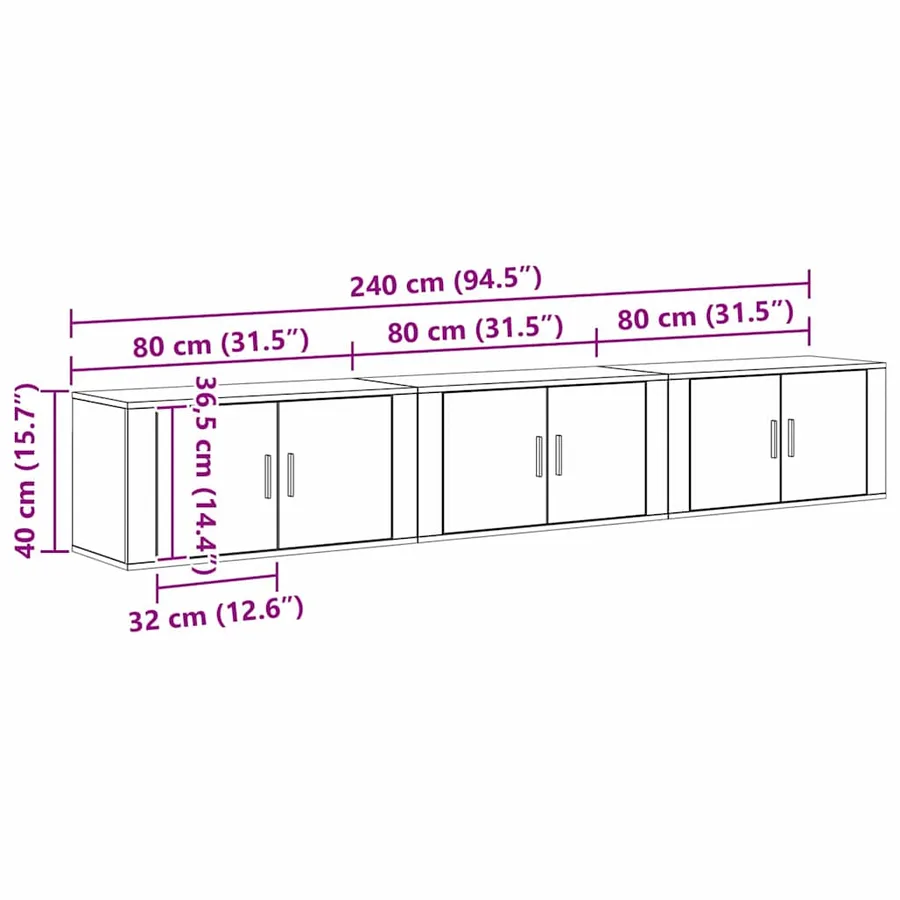 Ensemble de meuble TV mural 3 pcs Chêne noir 80 x 34,5 x 40 cm - 8