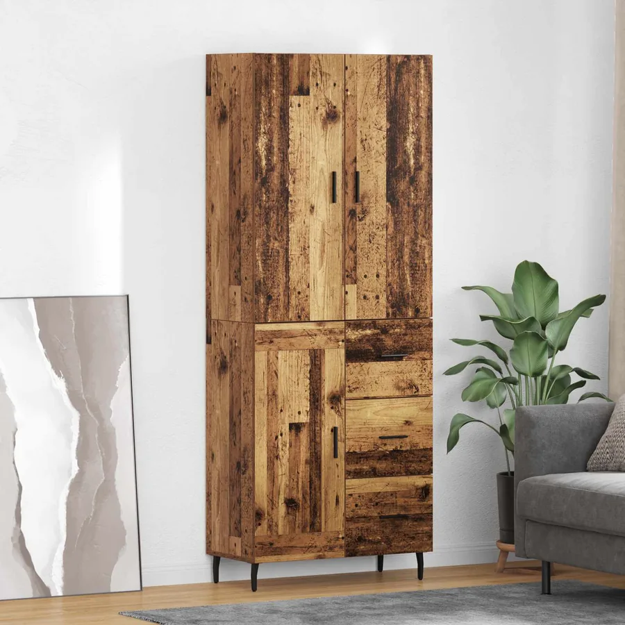Haut Armoire 2 pcs Bois Ancien Bois Aggloméré et Verre
