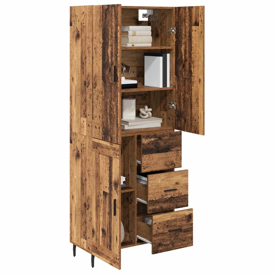 Haut Armoire 2 pcs Bois Ancien Bois Aggloméré et Verre - 3