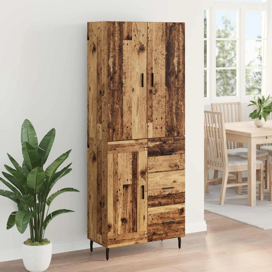 Haut Armoire 2 pcs Bois Ancien Bois Aggloméré et Verre - 4