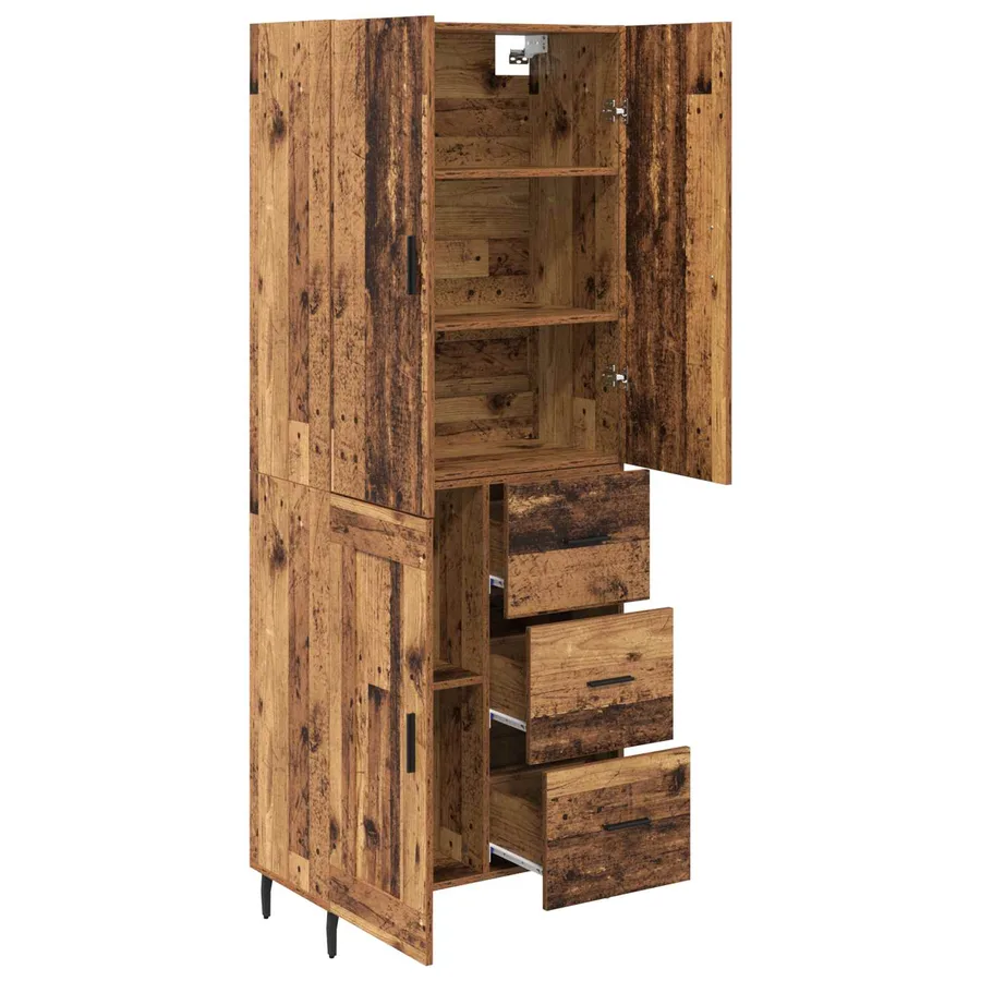 Haut Armoire 2 pcs Bois Ancien Bois Aggloméré et Verre - 5