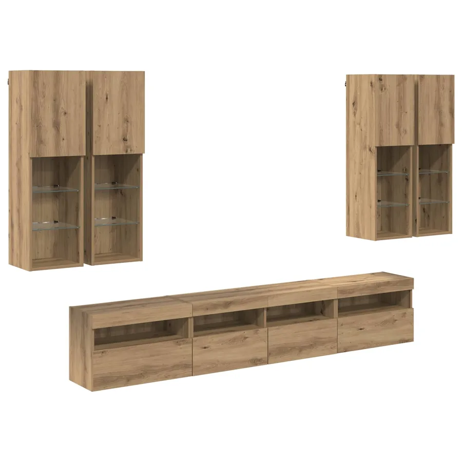 Ensemble de meuble TV mural avec éclairage LED 7 pcs - 2