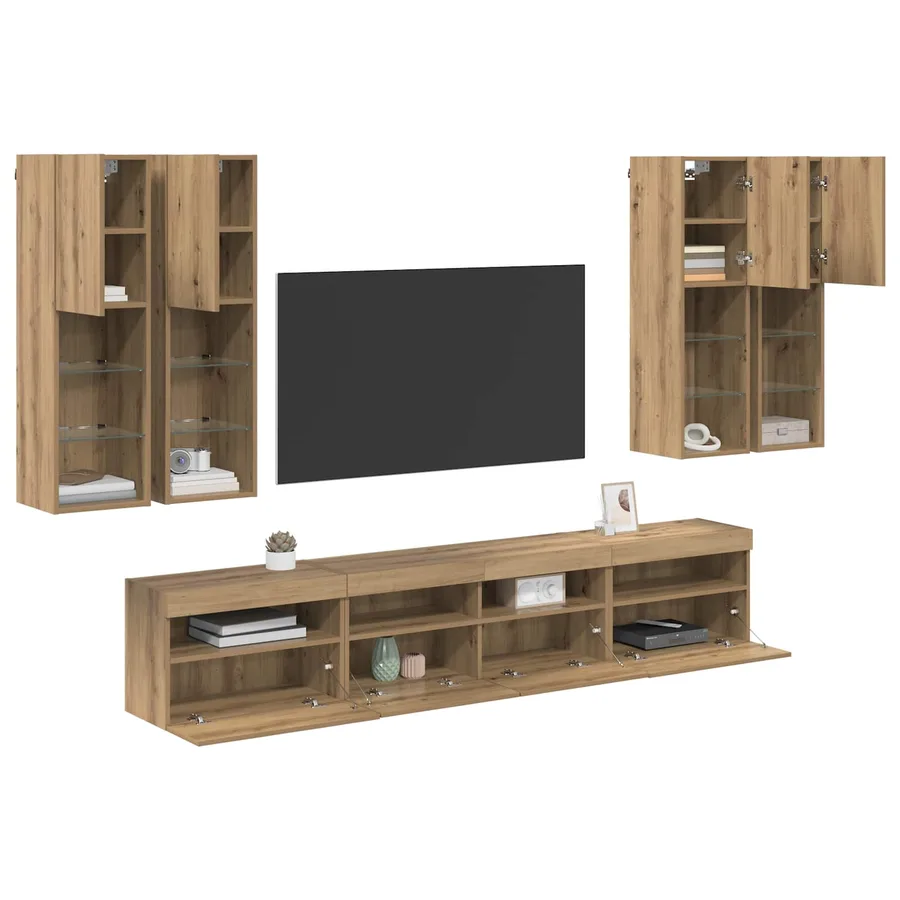 Ensemble de meuble TV mural avec éclairage LED 7 pcs - 3