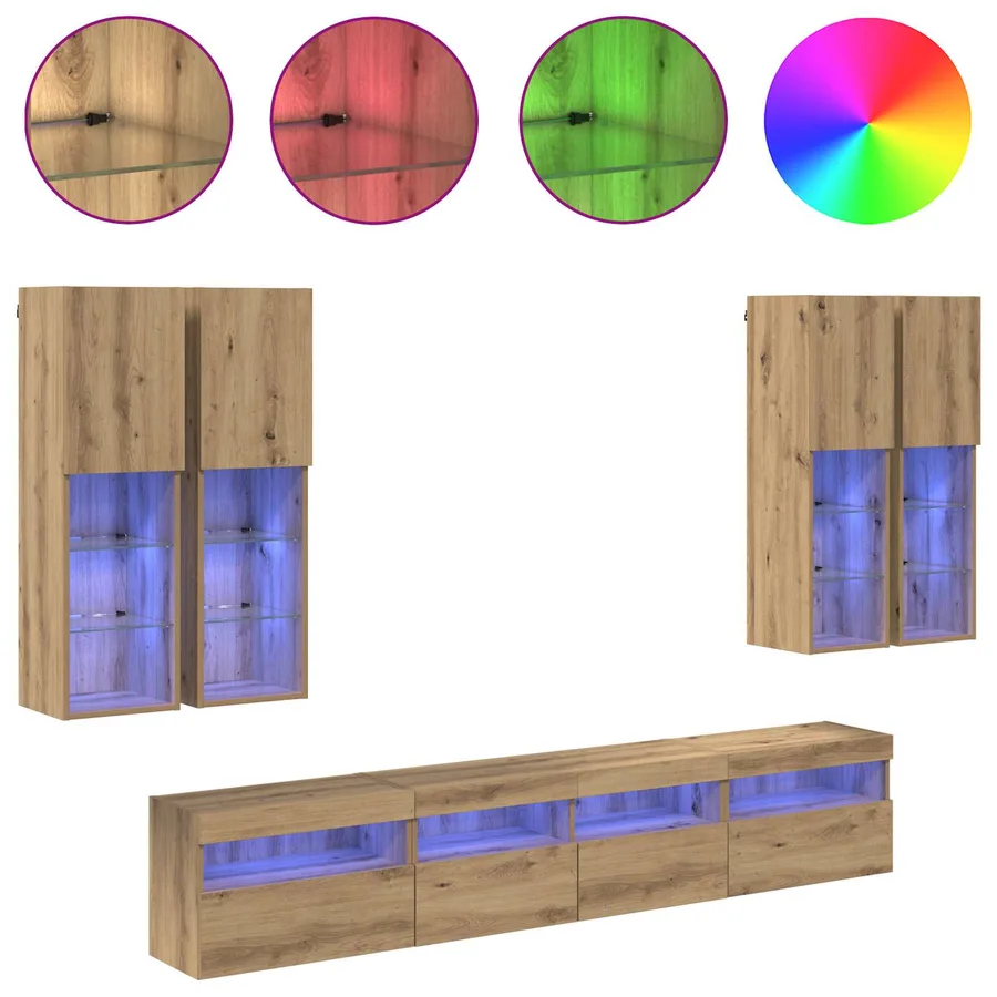 Ensemble de meuble TV mural avec éclairage LED 7 pcs - 4