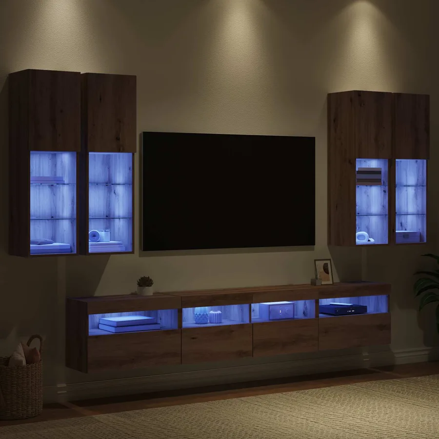 Ensemble de meuble TV mural avec éclairage LED 7 pcs - 5