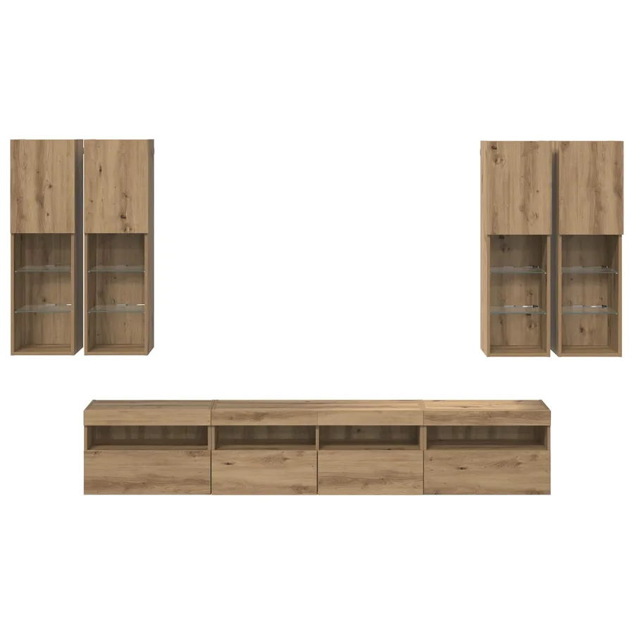 Ensemble de meuble TV mural avec éclairage LED 7 pcs - 8