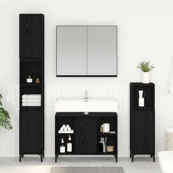 Ensemble de mobilier de salle de bain 3 pcs Chêne noir