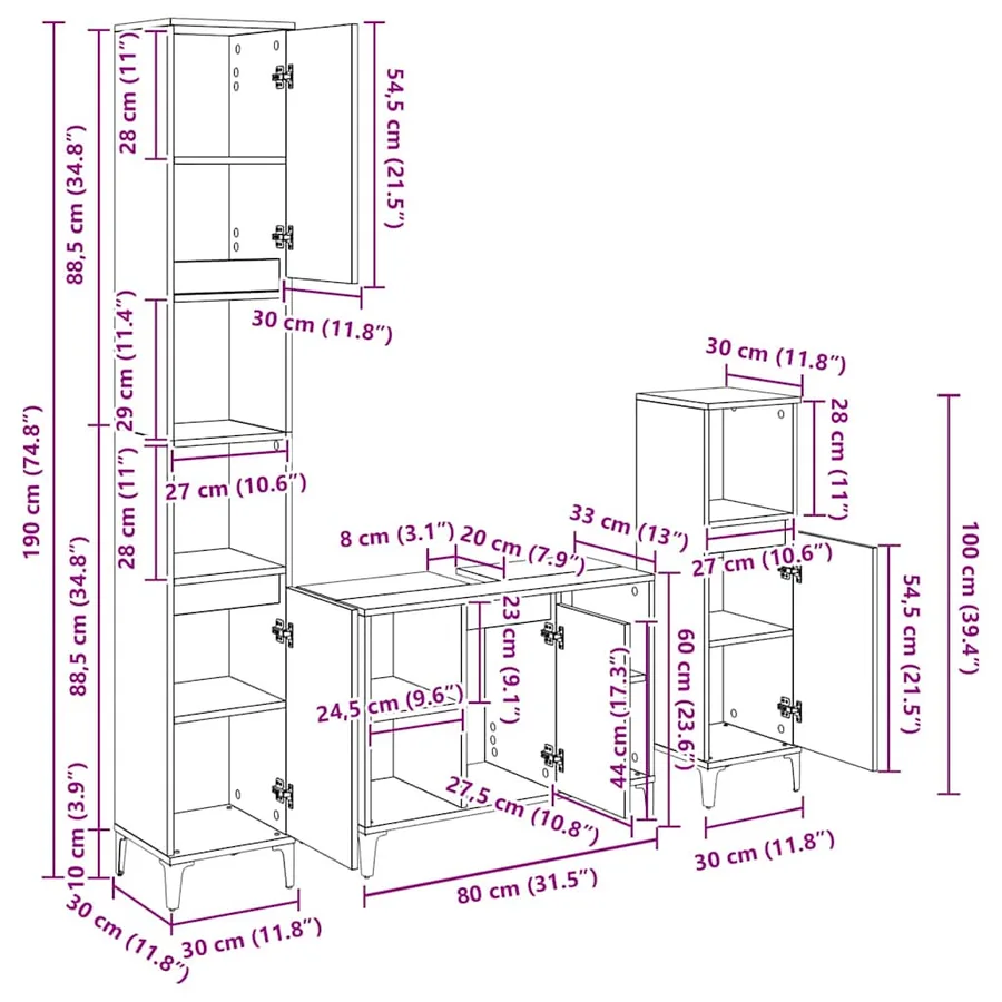 Ensemble de mobilier de salle de bain 3 pcs Chêne noir - 14