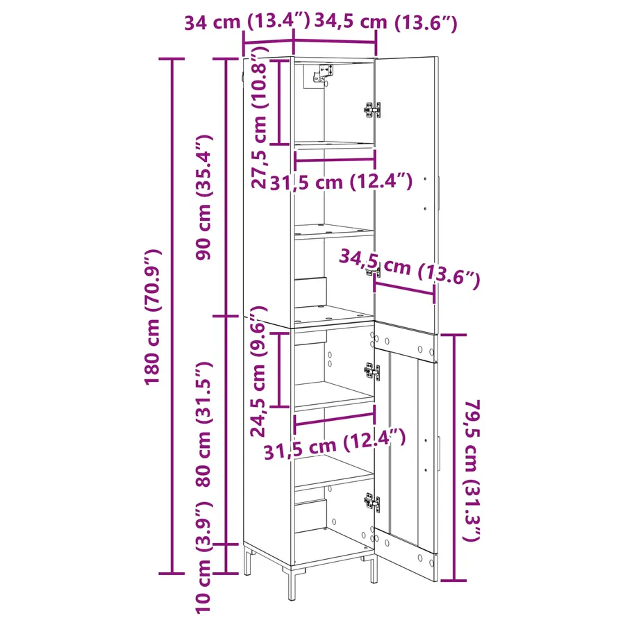 Haut Armoire Chêne artisanal 34,5 x 34 x 180 cm - 15