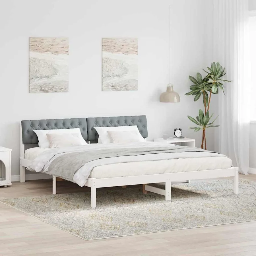 Cadre de lit avec tête de lit Blanc et gris clair 180 x 200 cm