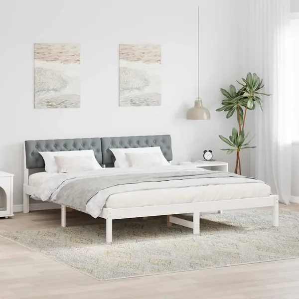 Cadre de lit avec tête de lit Blanc et gris clair 180 x 200 cm