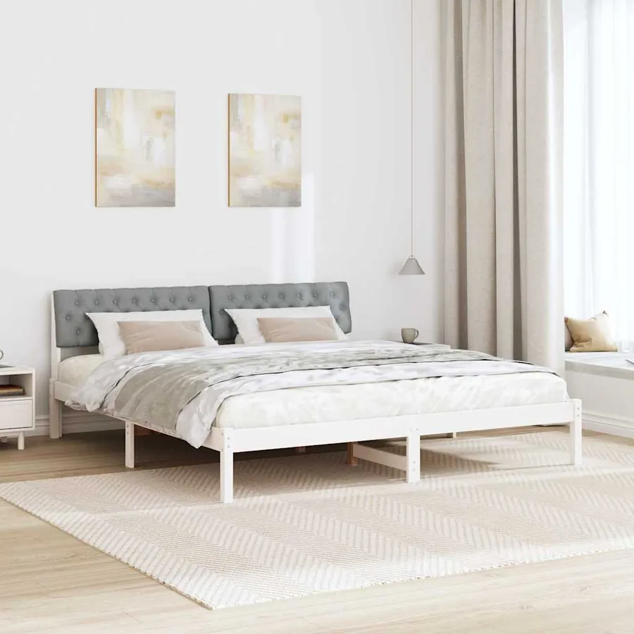 Cadre de lit avec tête de lit Blanc et gris clair 180 x 200 cm - 4