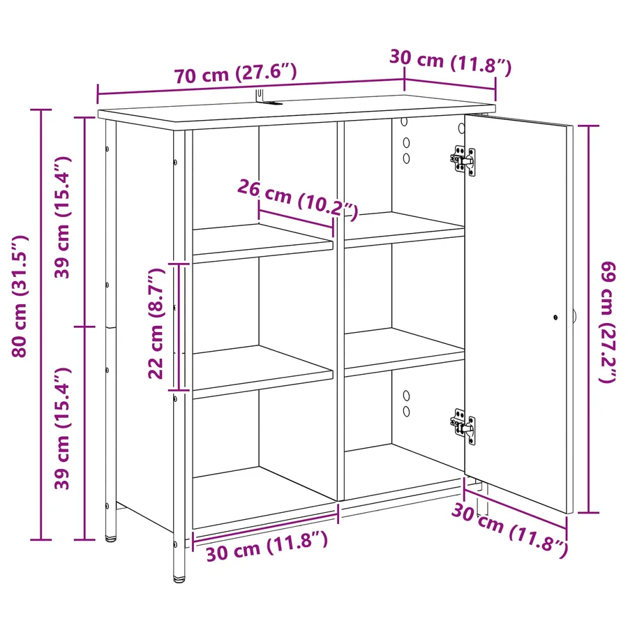 Buffet Chêne noir 70 x 30 x 80 cm Bois d'ingénierie - 15
