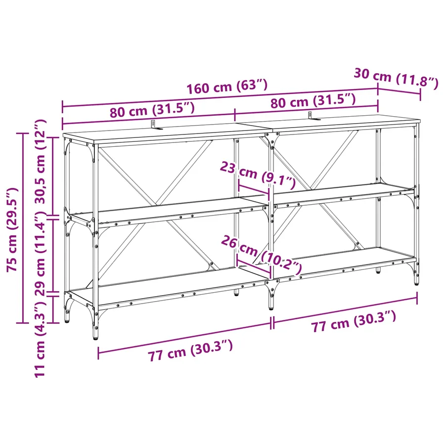 Table console Chêne artisanal 160 x 30 x 75 cm - 13