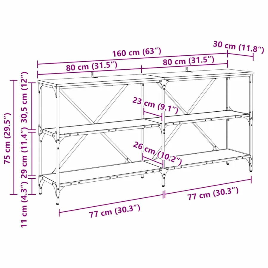 Table console Chêne artisanal 160 x 30 x 75 cm - 14