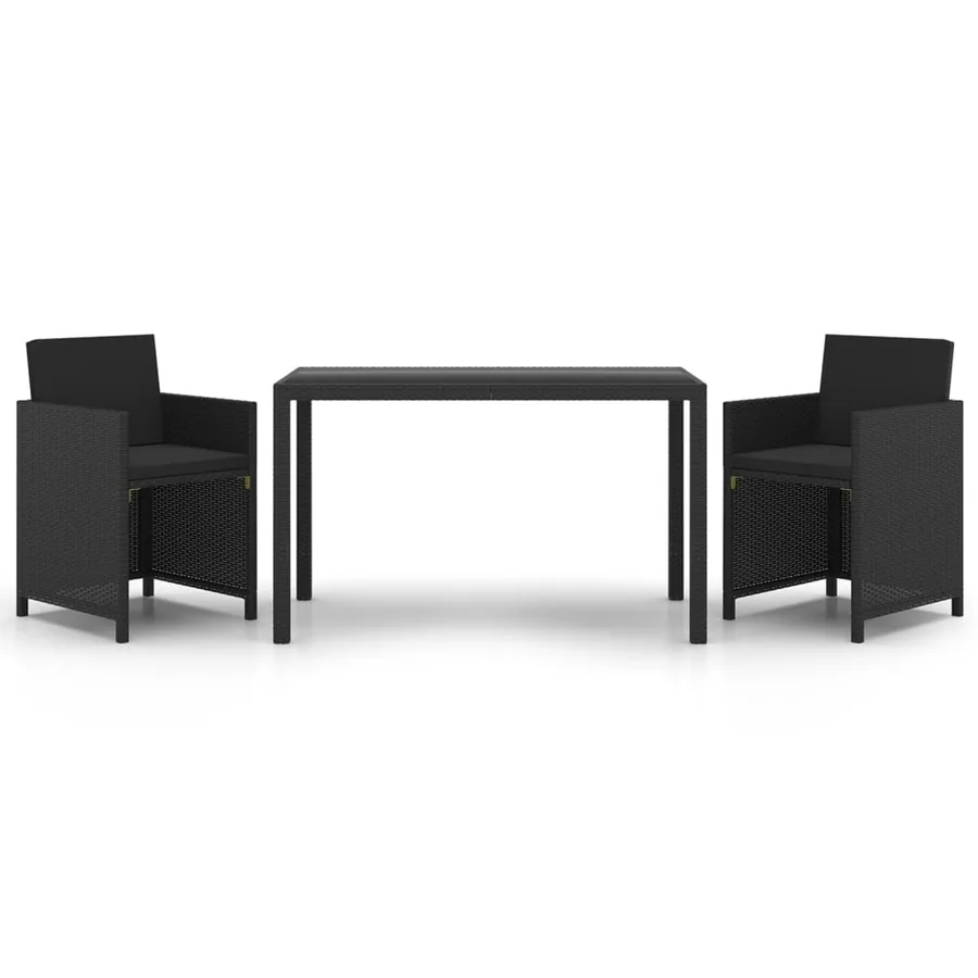 Ensemble à dîner de jardin avec coussins 3 pcs poly rotin noir - 2