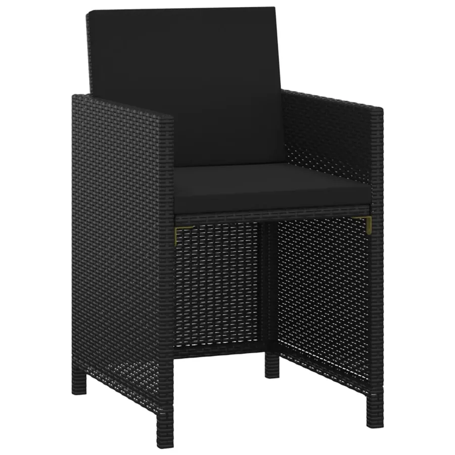 Ensemble à dîner de jardin avec coussins 3 pcs poly rotin noir - 3