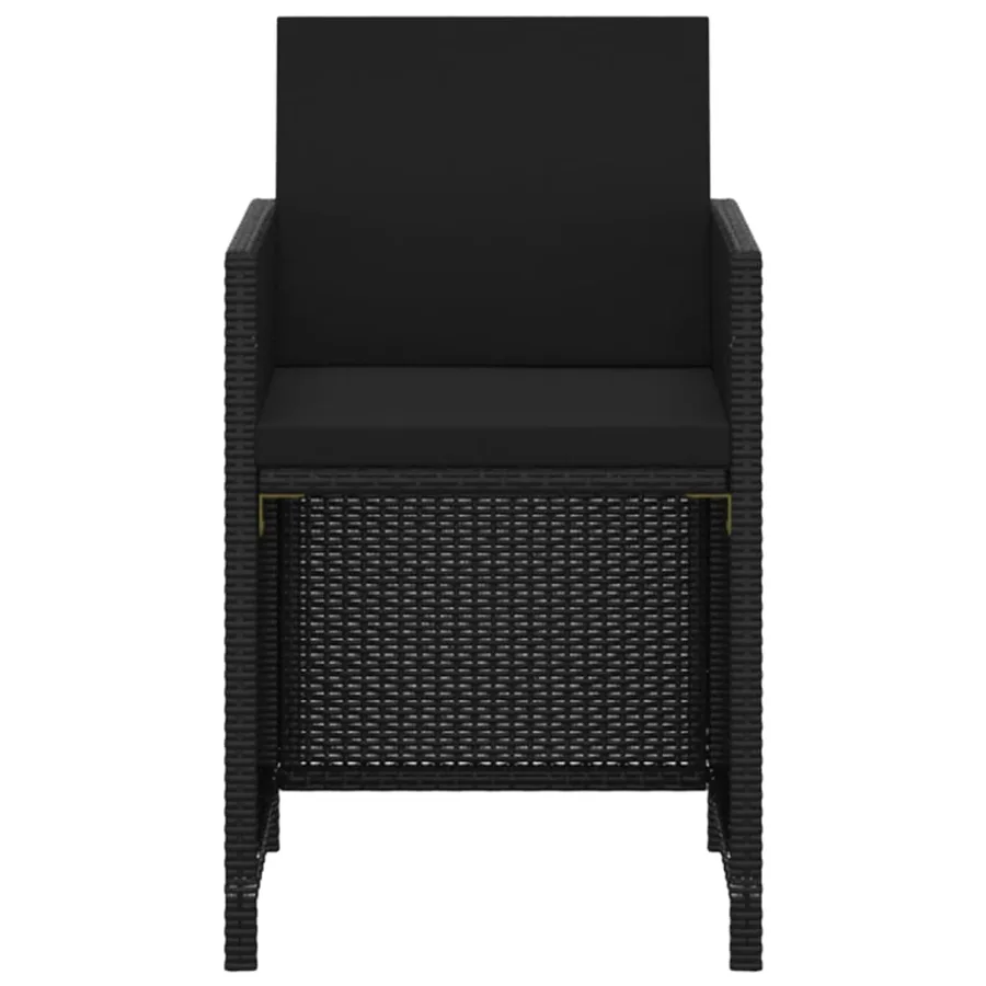 Ensemble à dîner de jardin avec coussins 3 pcs poly rotin noir - 4