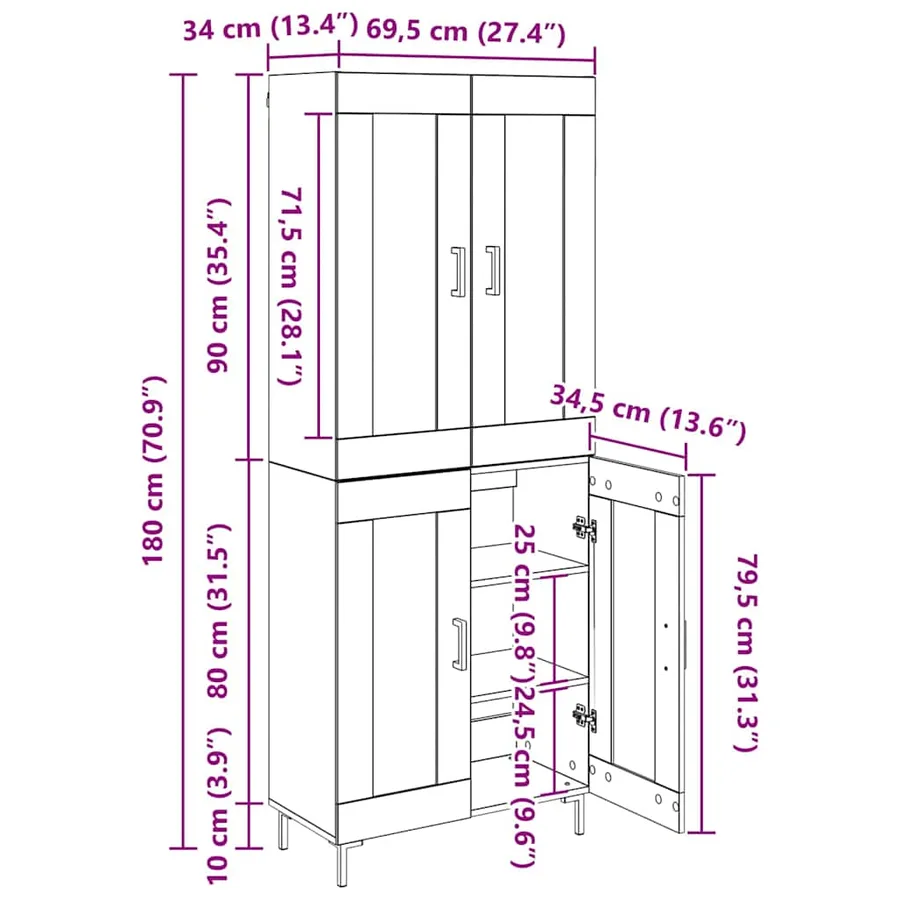 Haut Armoire 2 pcs Chêne artisanal 69,5 x 34 x 180 cm - 15