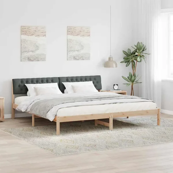 Cadre de lit avec tête de lit marron et gris foncé 200 x 200 cm
