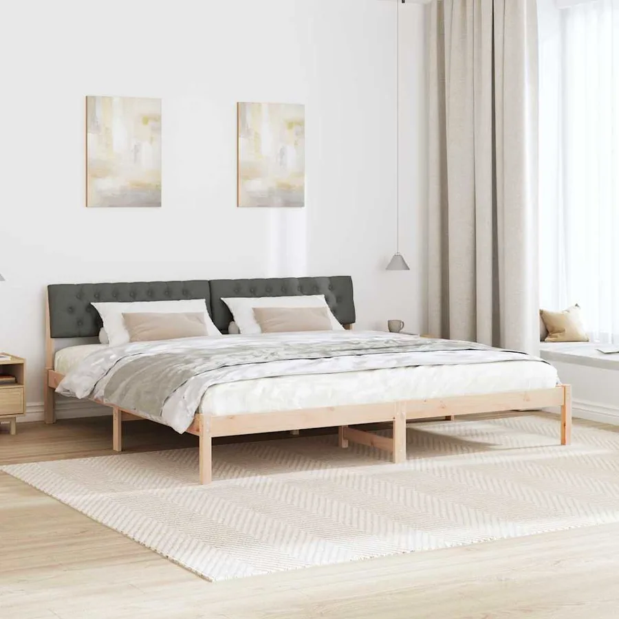 Cadre de lit avec tête de lit marron et gris foncé 200 x 200 cm - 4