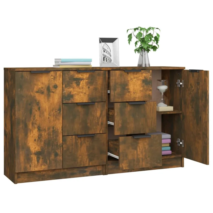 Buffets 2 pcs Chêne fumé 60x30x70 cm Bois d'ingénierie - 4