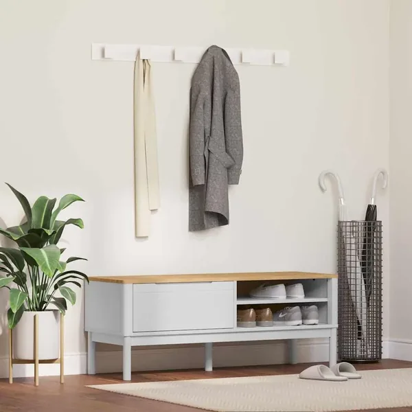 Banc de couloir FLORO Blanc 115 x 40 x 45 cm Bois de Pin Massif