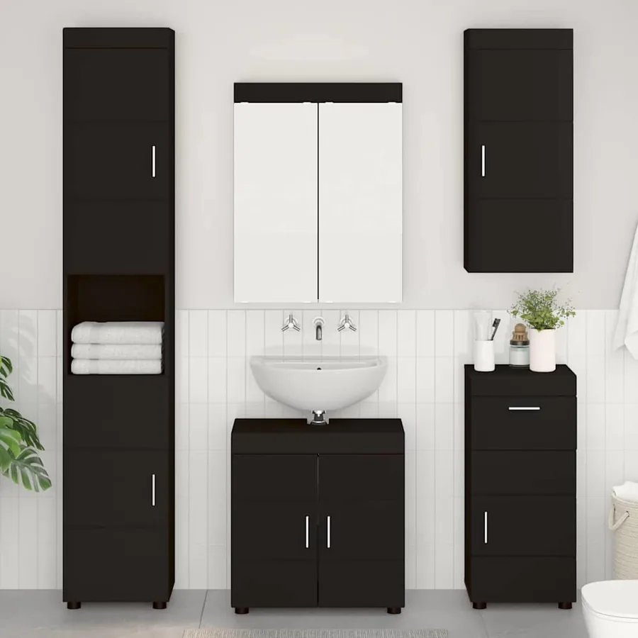 Ensemble de mobilier de salle de bain TULUM 5 pcs Noir