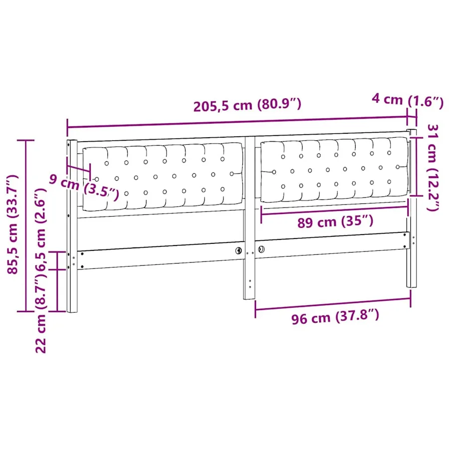 Tête de lit Autre Marron et taupe 200 cm Bois massif en pin - 11