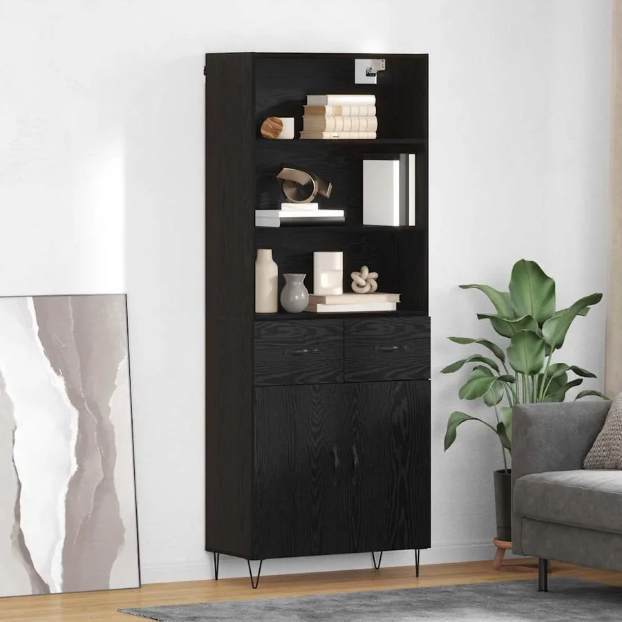 Haut Armoire avec tiroir 2 pcs Chêne noir Bois d'ingénierie