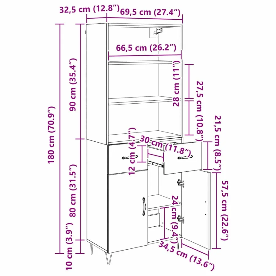Haut Armoire avec tiroir 2 pcs Chêne noir Bois d'ingénierie - 14