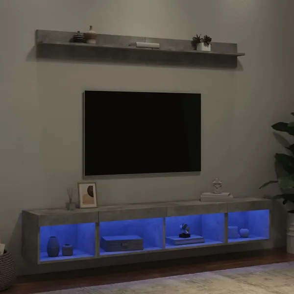 Unités murales TV avec LED 5 pcs gris béton bois d'ingénierie