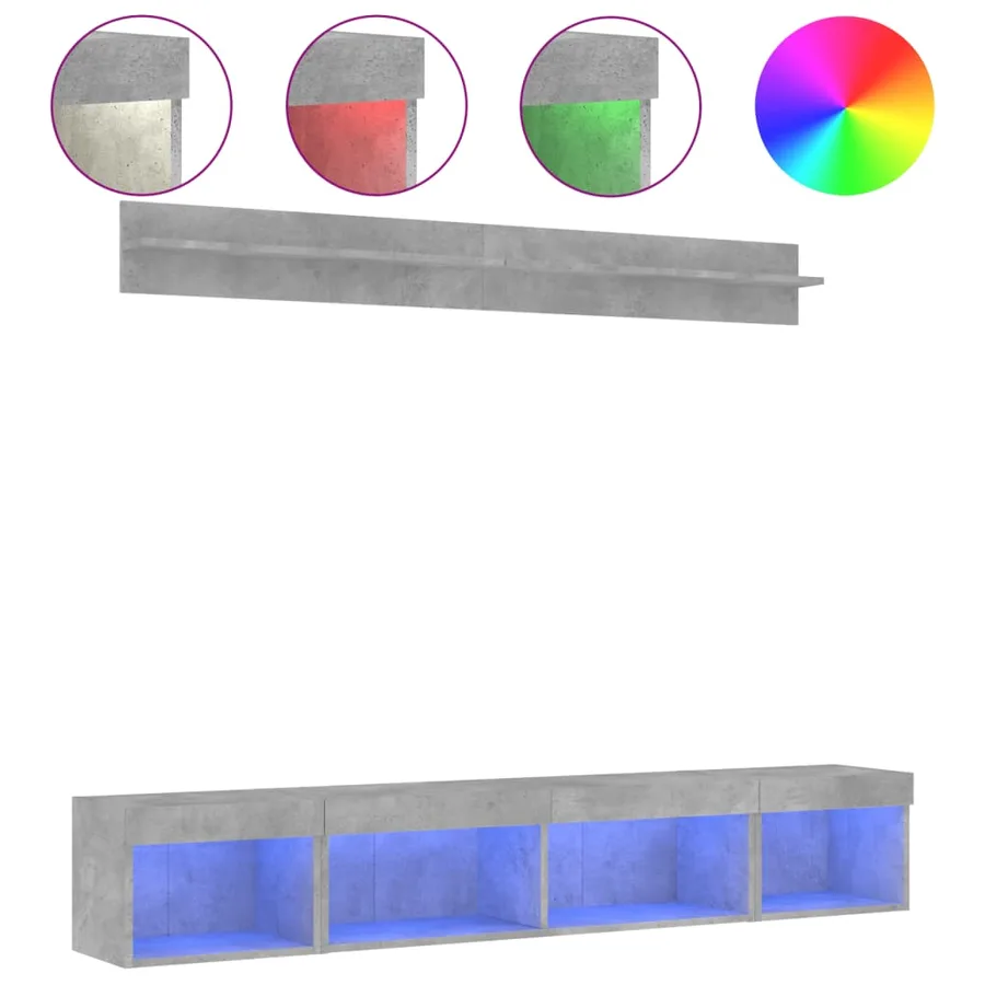 Unités murales TV avec LED 5 pcs gris béton bois d'ingénierie - 2