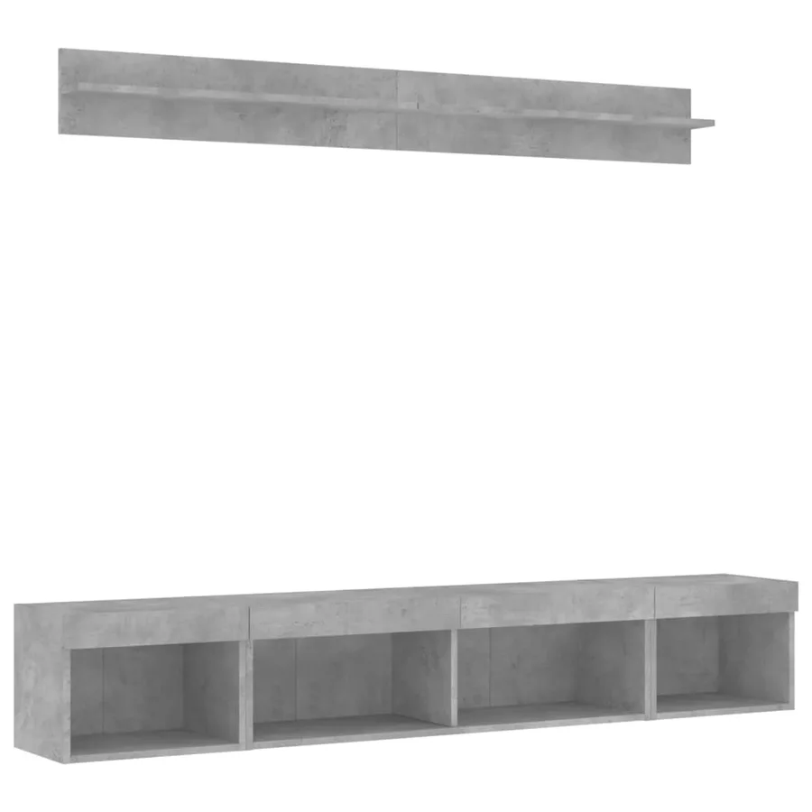 Unités murales TV avec LED 5 pcs gris béton bois d'ingénierie - 3