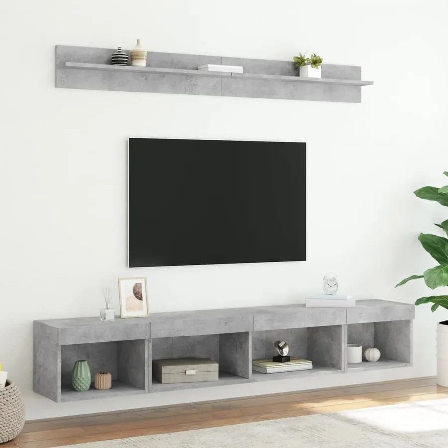 Unités murales TV avec LED 5 pcs gris béton bois d'ingénierie - 4