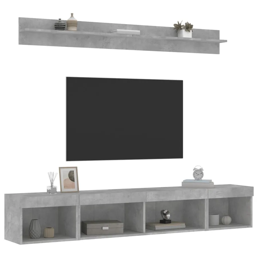 Unités murales TV avec LED 5 pcs gris béton bois d'ingénierie - 5